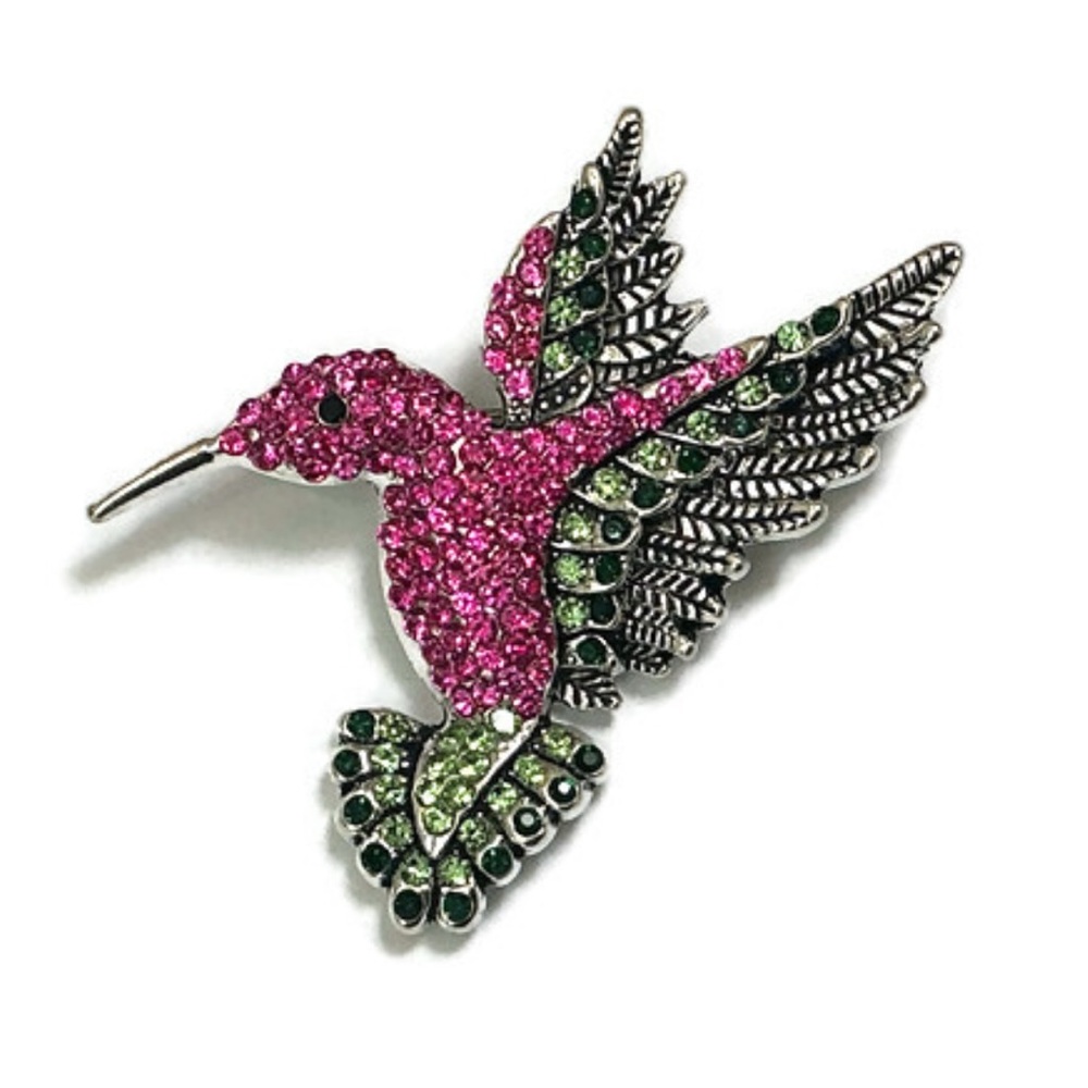 Pink and Green Hummingbird Brooch - Picture 2 of 6